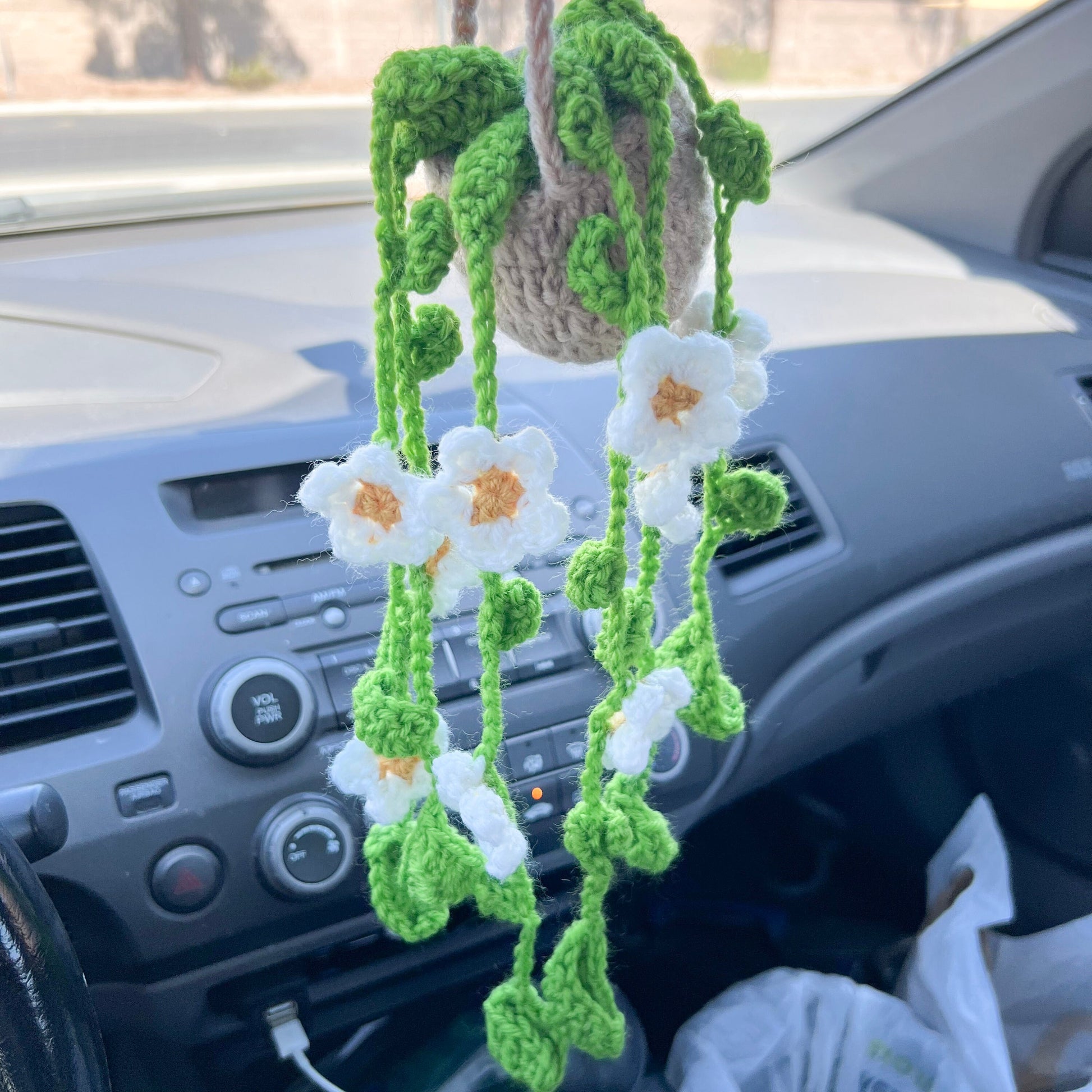 Crochet Potted Flower, (#5) | Car Rearview Mirror Decor | Plant Crochet | Plant Plushy