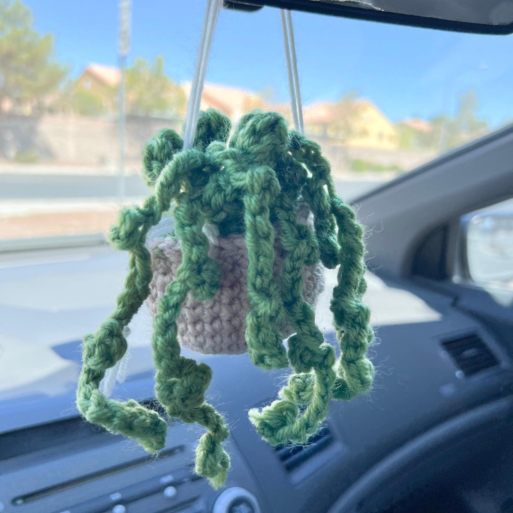 Houseplant Decor, Crochet Hanging Plant, Car Charms, Crochet Potted Flower, Crochet Decor (#7) | Car Rearview Mirror Decor