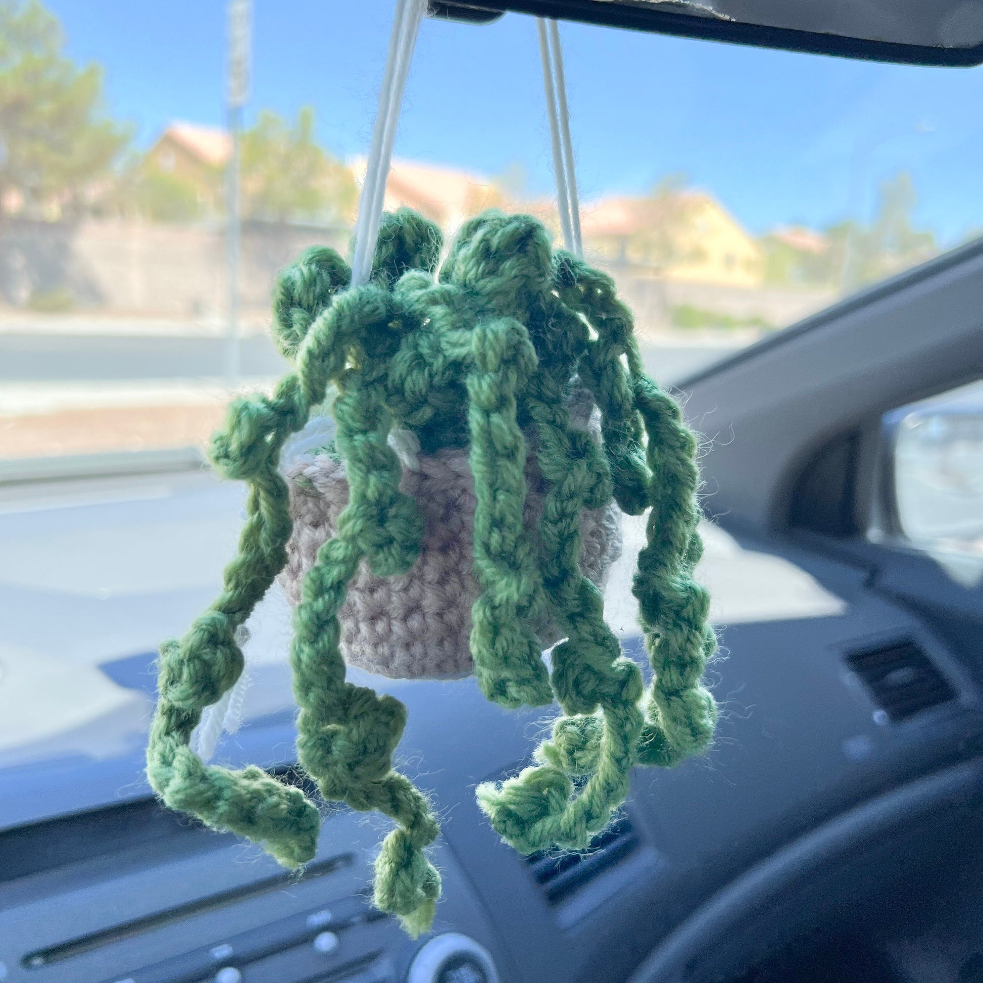Houseplant Decor (#7) Crochet Hanging Plant, Car Charms, Crochet Potted Flower, Crochet Decor | Car Rearview Mirror Decor