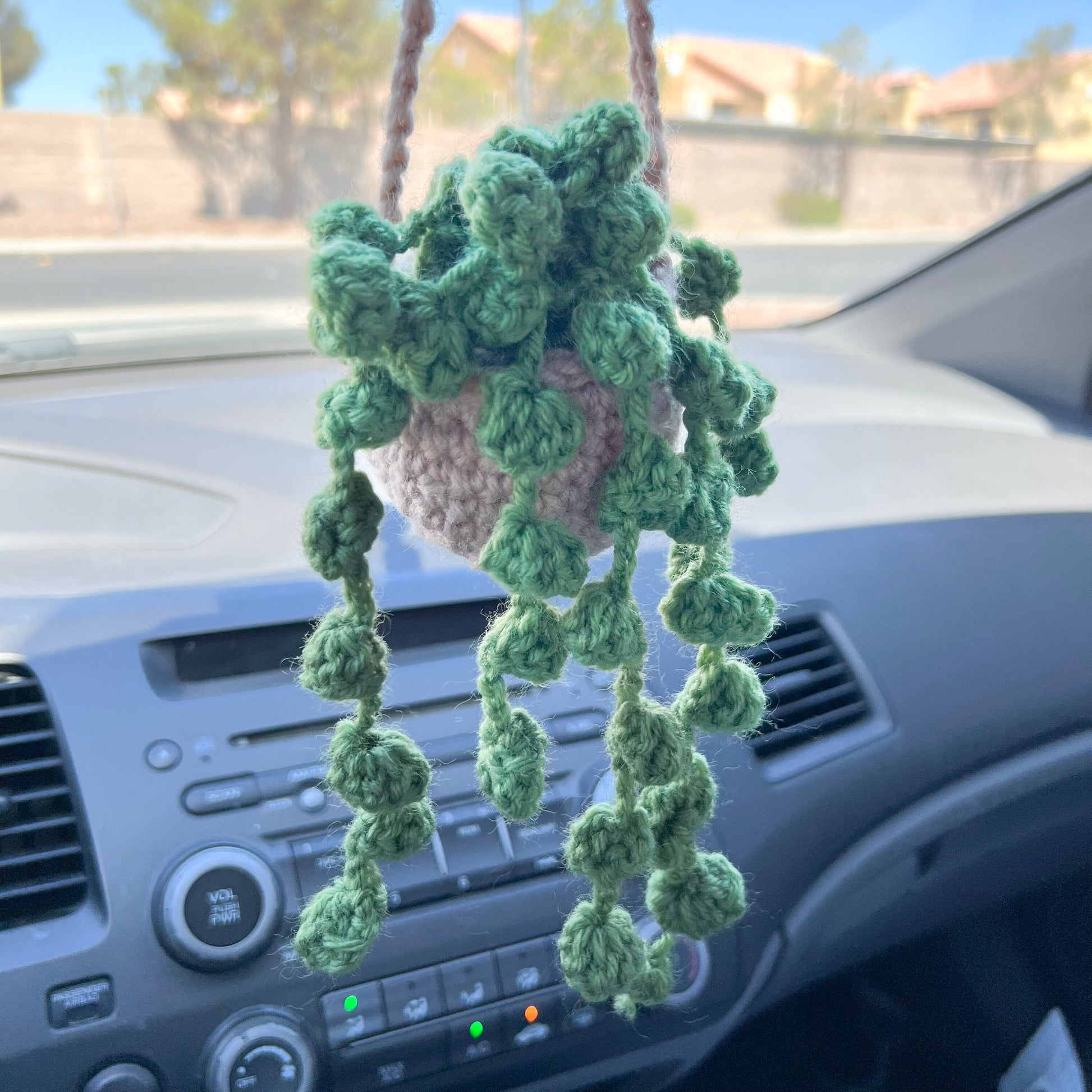 succulent car decoration Crochet Succulent Plant: Car Rearview Mirror Hanging Decor