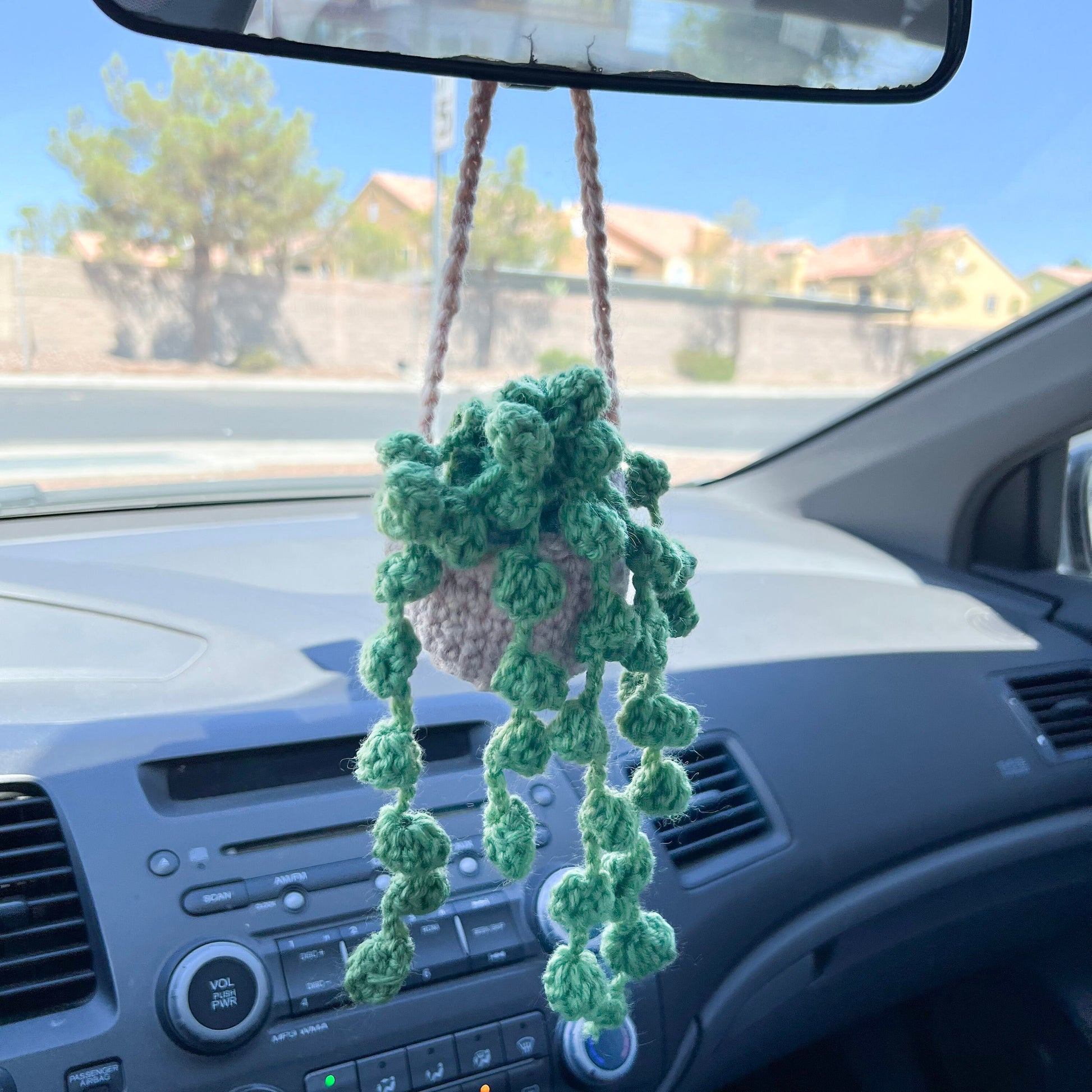 car mirror succulent Crochet Succulent Plant: Car Rearview Mirror Hanging Decor