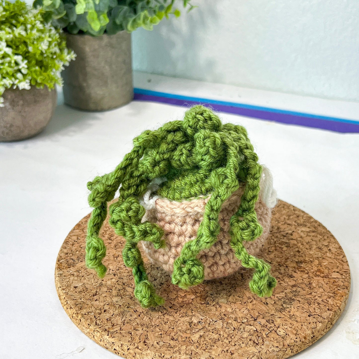 Houseplant Decor, Crochet Hanging Plant, Car Charms, Crochet Potted Flower, Crochet Decor (#7) | Car Rearview Mirror Decor