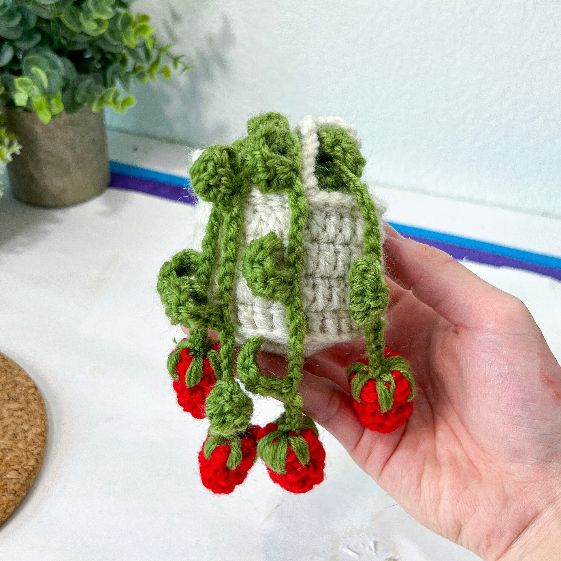 succulent car charm Crochet Strawberry Plant Car Charm: Handmade Rearview Mirror Decor – Lvjungle Plant Shop