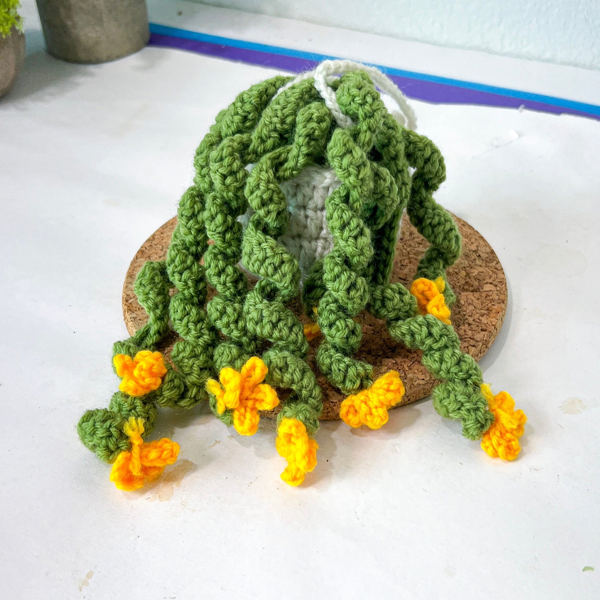 hanging crochet plant for car Crochet Plant Car Charm: Handmade Rearview Mirror Hanging Decor – Lvjungle Plant Shop